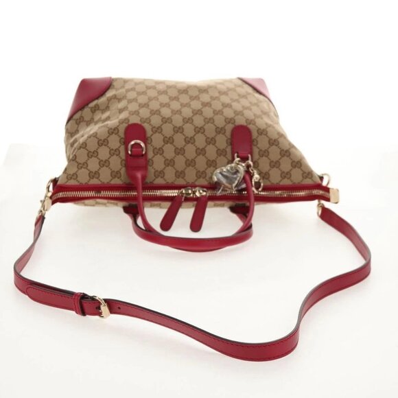 GUCCI GG Canvas Heart bit Tote Bag 2way Beige Red Auth ki5996V - Picture 8 of 16